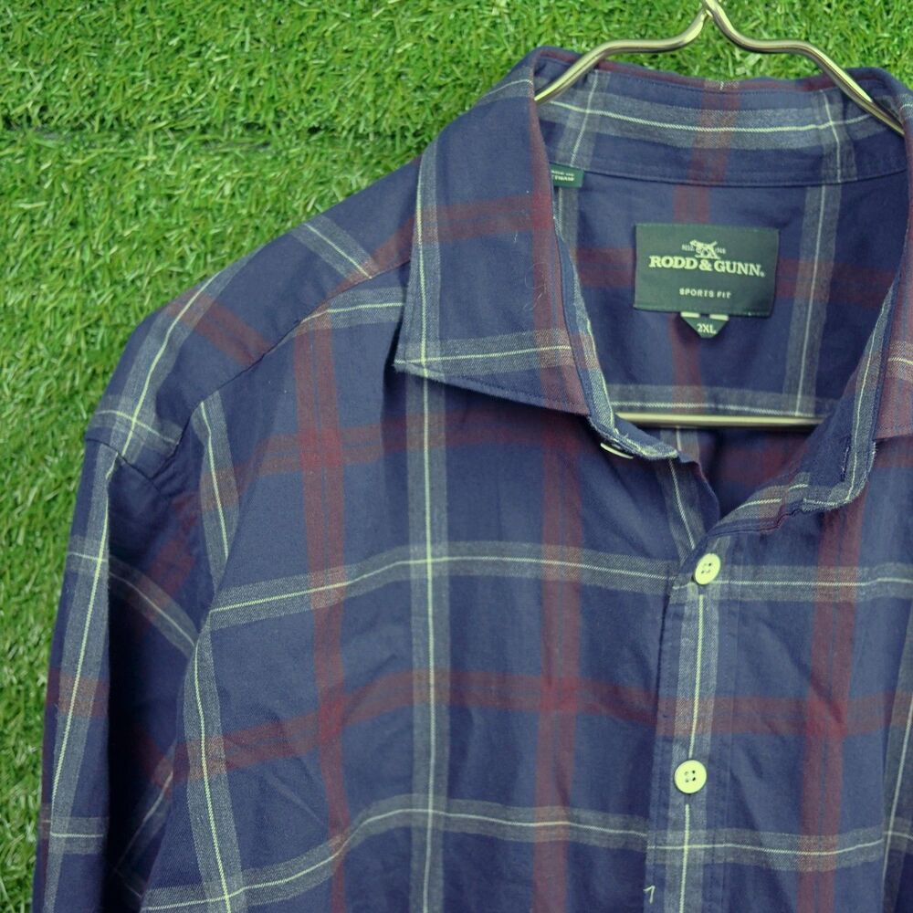 Rodd & Gunn Plaid Long Sleeve Button-Up Shirt – Navy – Men's 2XL